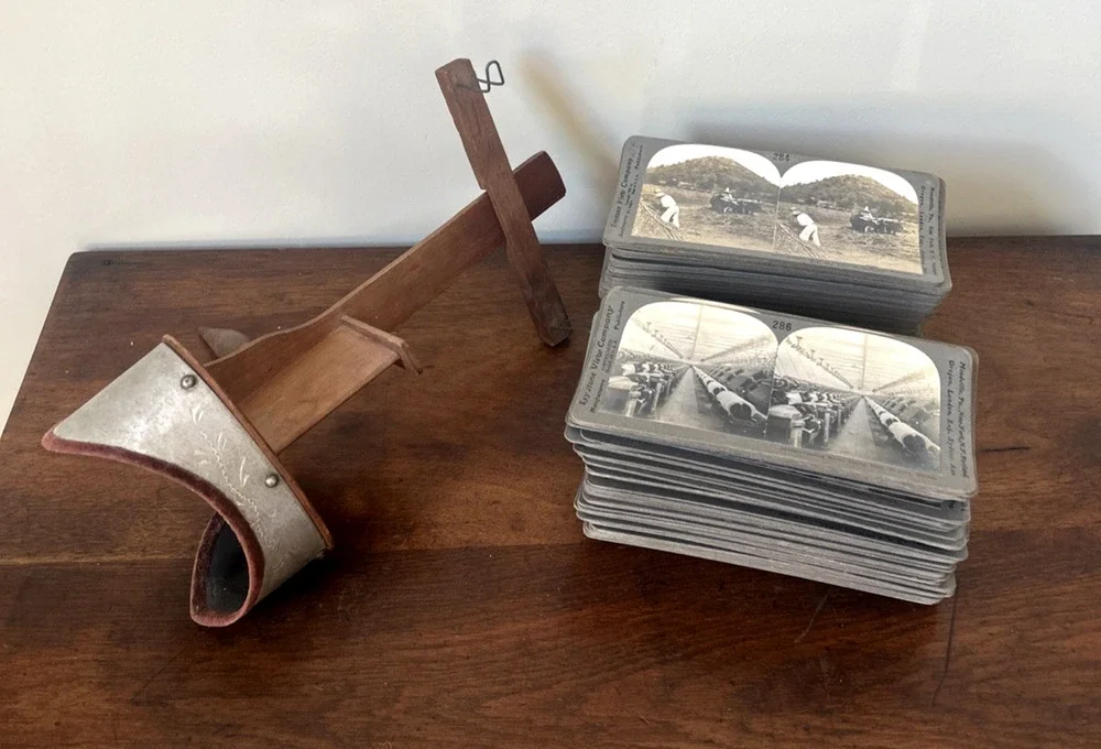 Antique c1900 Keystone Stereoscope Viewer 120+ Stereoview Photo Cards World
